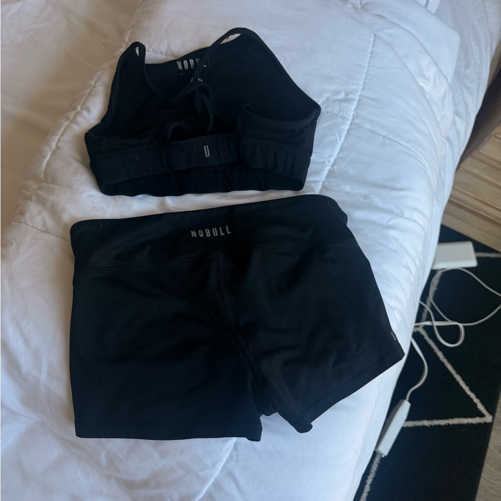 NOBULL Black High-Neck Sports Bra and Black Performance Shorts - Picture 2 of 2